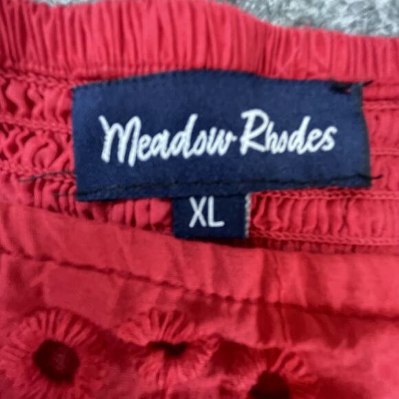 Meadow Rhodes Dress Womens XL Red Eyelet Tiered Prairie Girl Femme Boho Cottage - Picture 5 of 5